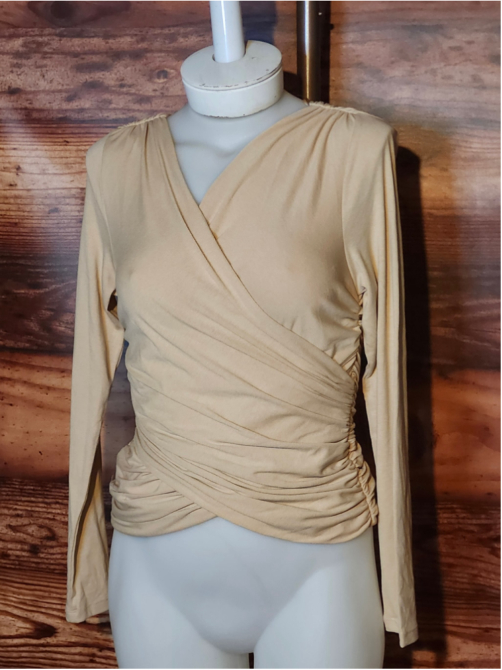 Women's Endless Rose Long Sleeve Wrap Top Beige Size S